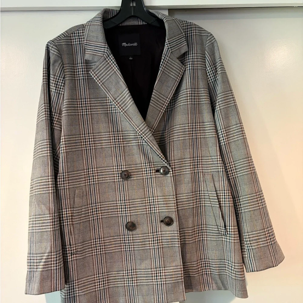 Madewell Plaid Oversize Double-Breasted Blazer chocolate brown EUC - Picture 1 of 9